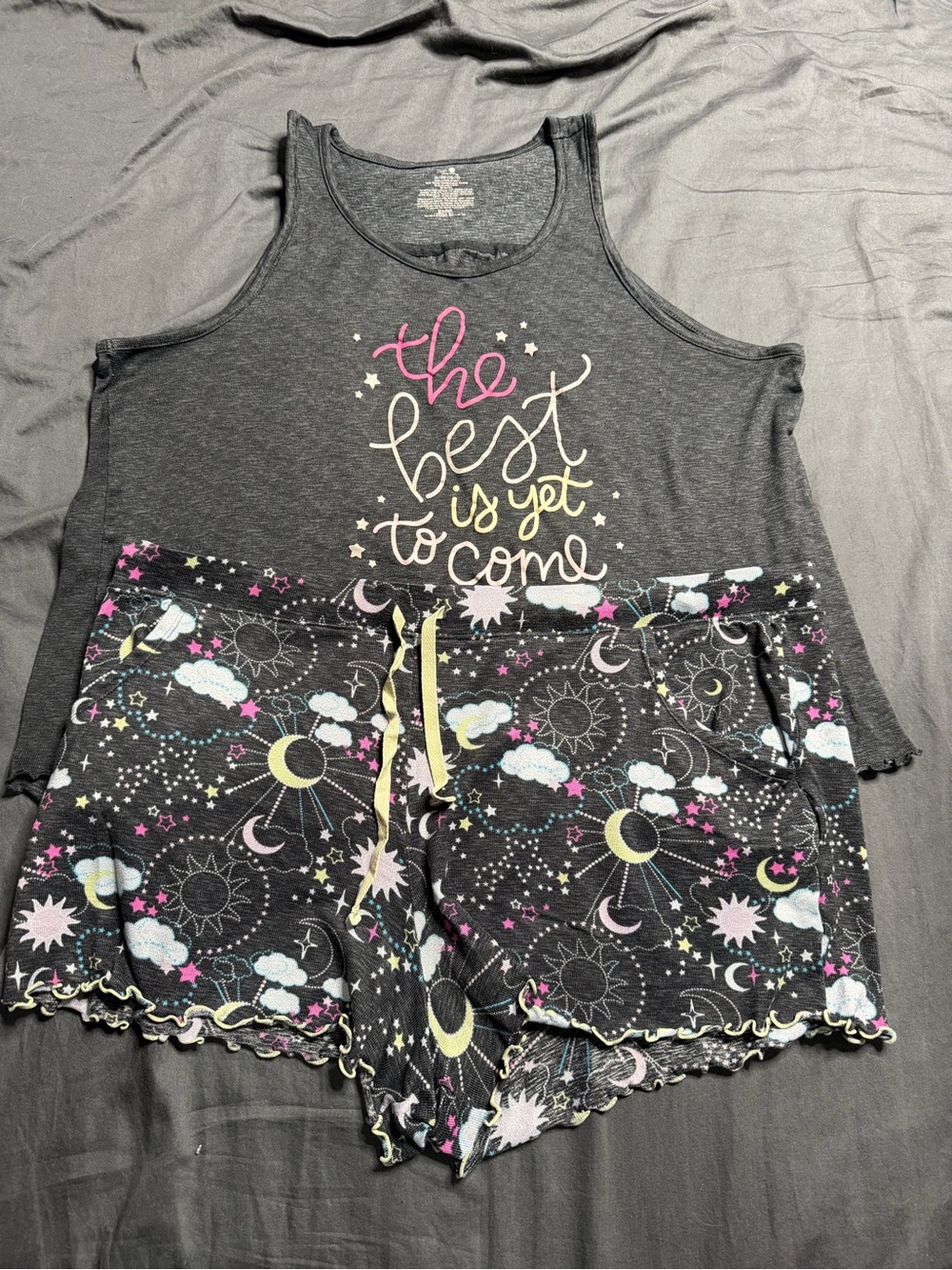 Secret Treasures Black Graphic Tank & Celestial Print Shorts Pajama Set